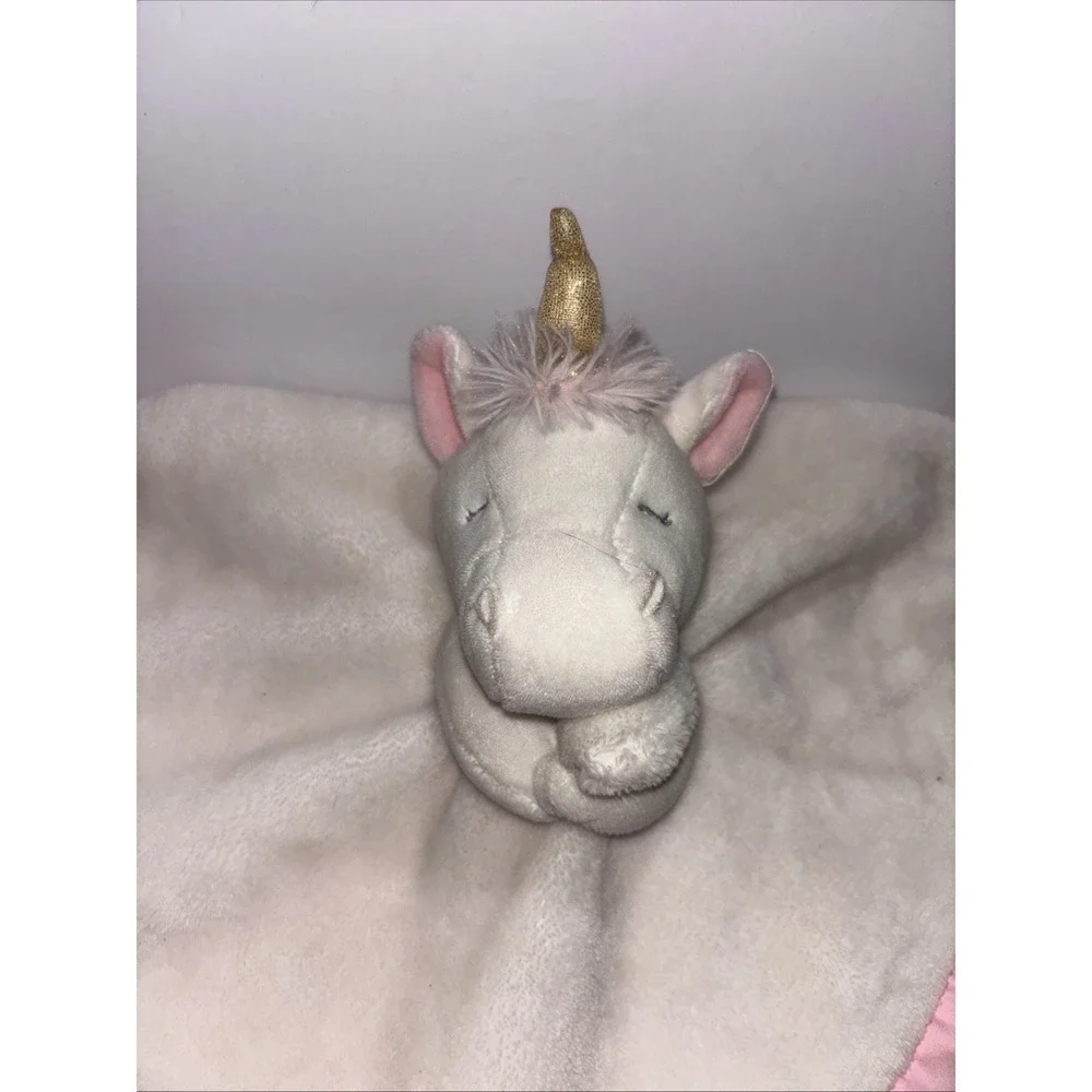 Carters Unicorn Lovey Plush White Pink Satin Trim & Back Security Blanket